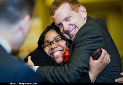 After leaving the room Rob grabbed the first person he could find for a hug.