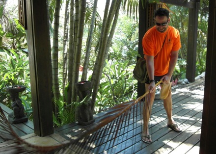 Garrett helps clean house