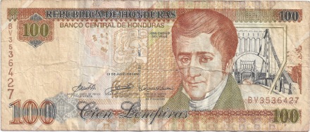 100 Lempira, money from Roatan 2014