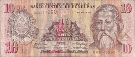 10 Lempira, money from Roatan 2014